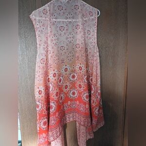 Terra Sky Flowy Sheer Orange Vest, 3X (24/26), Boho/Kimono Style